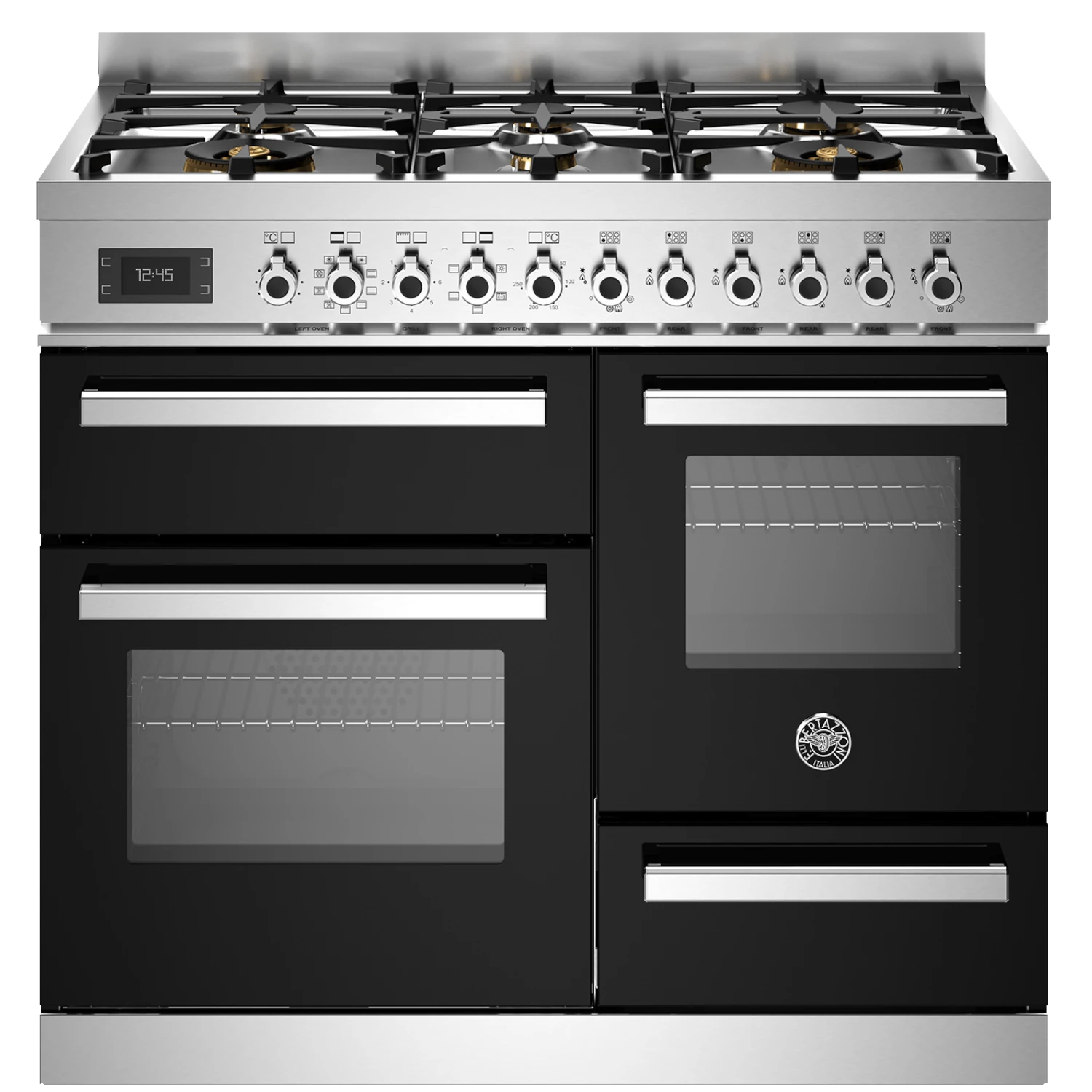 Варочный центр Heritage 100 см, 6 газовых конфорок и три многофункциональных электрических шкафа, черный матовый PRO106L3ENET